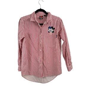 Mickey Unlimited Vintage Red Striped Embroidered Pocket Button Front Shirt Small
